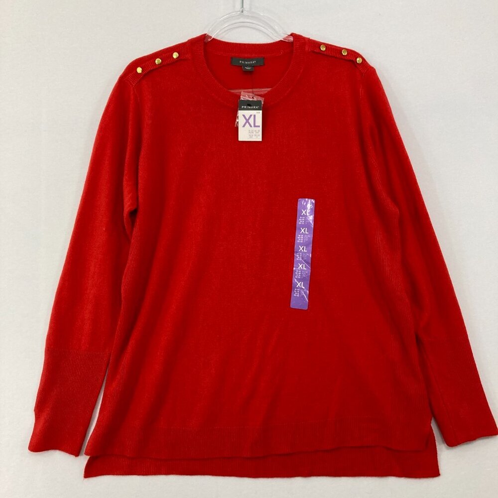 New Primark size‎ 14/16 Red Crew Neck Button Detail Long Sleeve Light Sweater